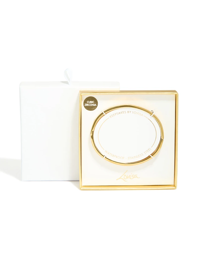 Waterproof Gold Plated Stainless Steel Cubic Zirconia Hinged Sunburst Bangle