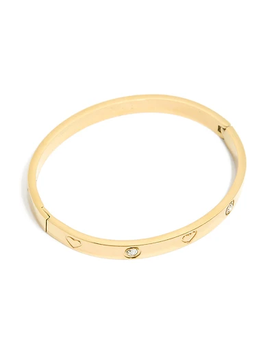 Waterproof Gold Plated Stainless Steel Cubic Zirconia Heart Bangle