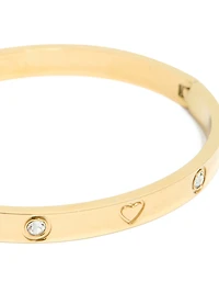 Waterproof Gold Plated Stainless Steel Cubic Zirconia Heart Bangle
