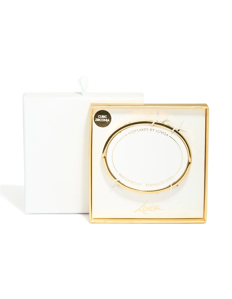 Waterproof Gold Plated Stainless Steel Cubic Zirconia Heart Bangle