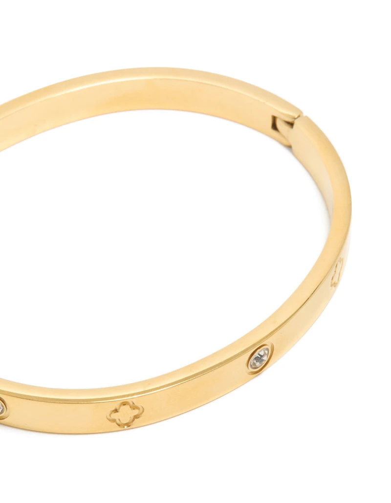 Waterproof Gold Plated Stainless Steel Cubic Zirconia Flower Bangle