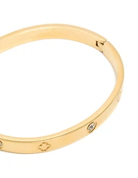 Waterproof Gold Plated Stainless Steel Cubic Zirconia Flower Bangle