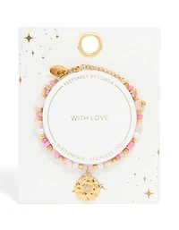 Waterproof Gold Plated Stainless Steel Rose Quartz Semi Precious Coin Bracelet