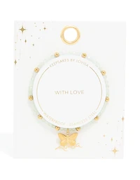 Waterproof Gold Plated Stainless Steel Green Semi Precious Stone Butterfly Stretch Bracelet