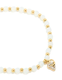 Waterproof Gold Plated Stainless Steel Clear Quartz Semi Precious Stone Heart Link Stretch Bracelet