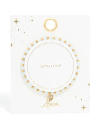 Waterproof Gold Plated Stainless Steel Clear Quartz Semi Precious Stone Heart Link Stretch Bracelet