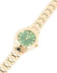 Montre romaine romaine classique à cadran vert doré