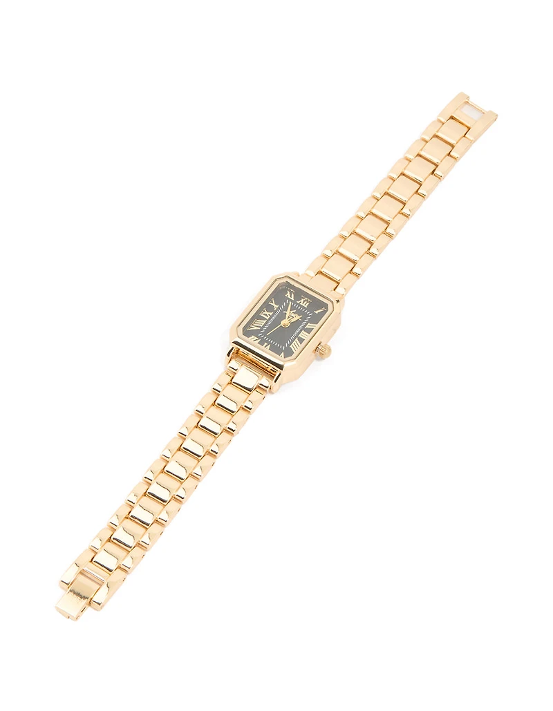 Montre en chiffres romains rectangulaires noirs dorés