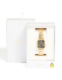 Montre en chiffres romains rectangulaires noirs dorés