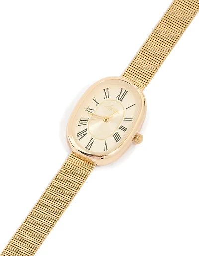 Gold Vintage Mesh Oval Face Watch