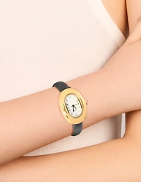 Black PU Leather Bubble Oval Watch