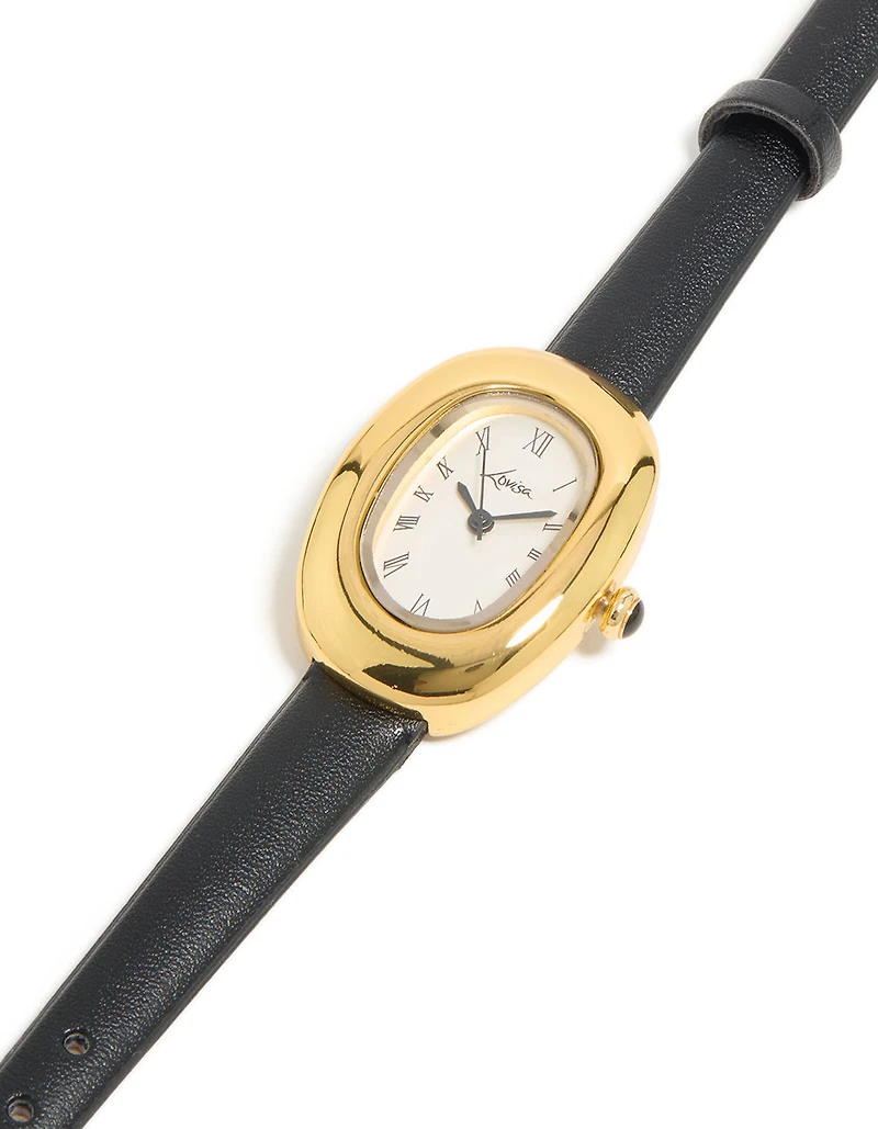 Black PU Leather Bubble Oval Watch