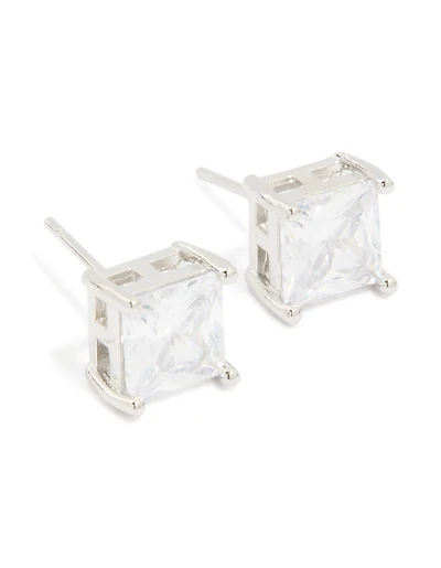 Mens Waterproof Stainless Steel Square Cubic Zirconia Stud Earrings