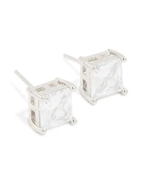 Mens Waterproof Stainless Steel Square Cubic Zirconia Stud Earrings