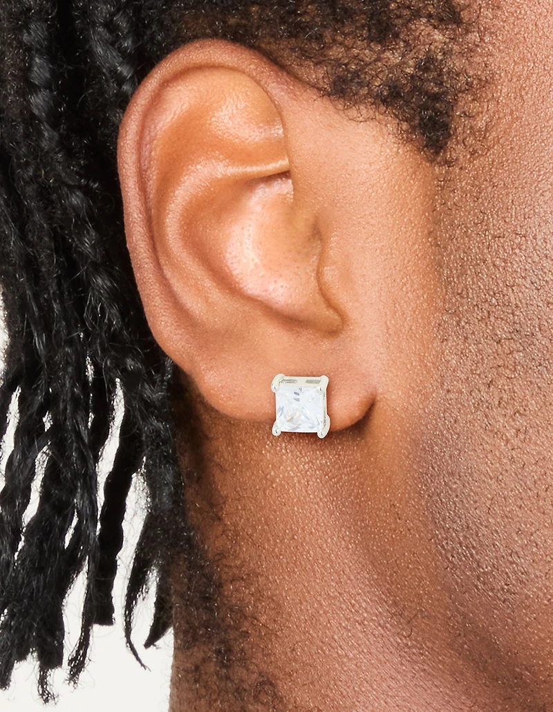 Mens Waterproof Stainless Steel Square Cubic Zirconia Stud Earrings