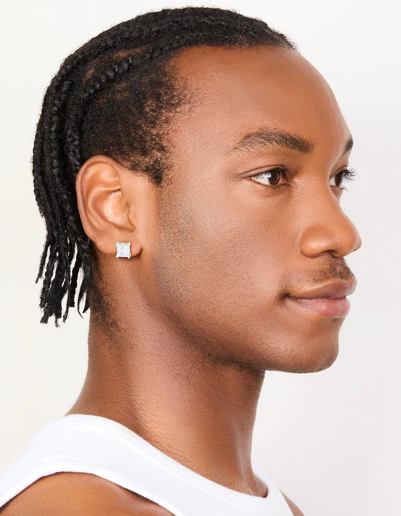 Mens Waterproof Stainless Steel Square Cubic Zirconia Stud Earrings