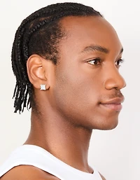 Mens Waterproof Stainless Steel Square Cubic Zirconia Stud Earrings