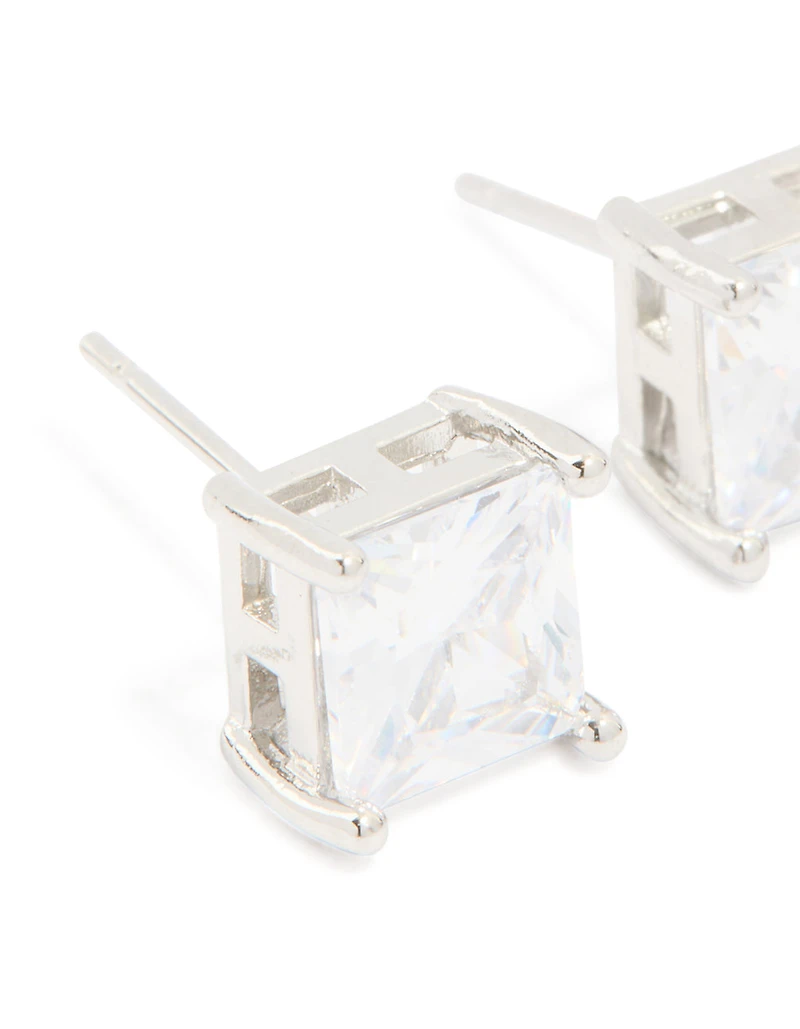 Mens Waterproof Stainless Steel Square Cubic Zirconia Stud Earrings