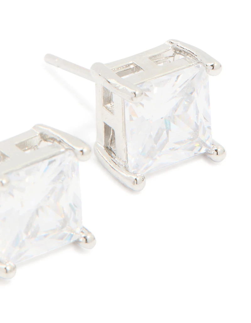 Mens Waterproof Stainless Steel Square Cubic Zirconia Stud Earrings