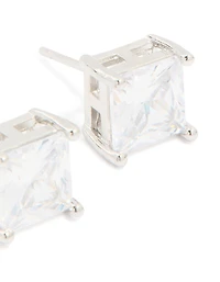 Mens Waterproof Stainless Steel Square Cubic Zirconia Stud Earrings
