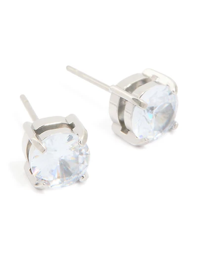 Mens Waterproof Stainless Steel Large Round Cubic Zirconia Stud Earrings