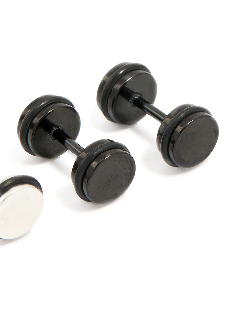 Mens Waterproof Stainless Steel Black Coated Metal Mixed Flat Back Studs 2-Pack