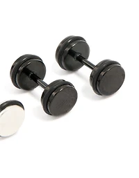 Mens Waterproof Stainless Steel Black Coated Metal Mixed Flat Back Studs 2-Pack