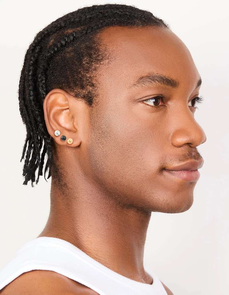 Mens Waterproof Stainless Steel Mixed Metal Ball Stud Earrings 3 Pack