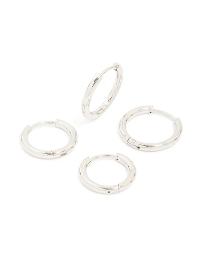 Mens Waterproof Stainless Steel Mixed Size Huggie Earrings 2 Pack