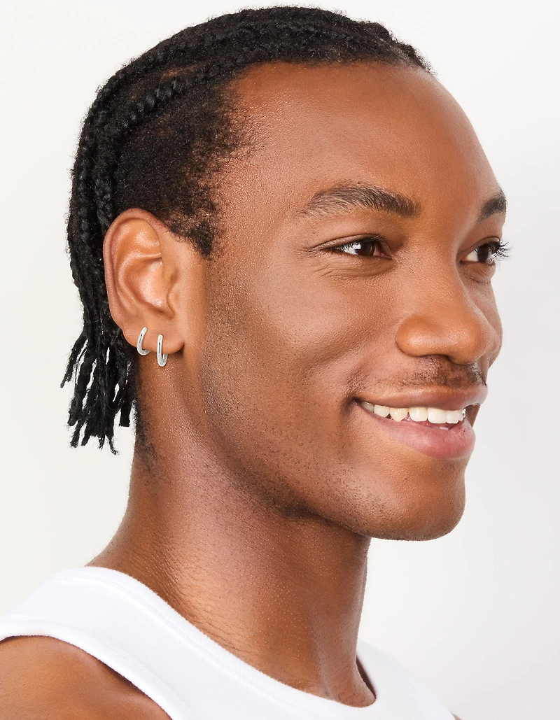 Mens Waterproof Stainless Steel Mixed Size Huggie Earrings 2 Pack