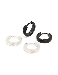 Men's Waterproof Mixed Metal Stainless Steel Huggie Earrings 2 Pack
