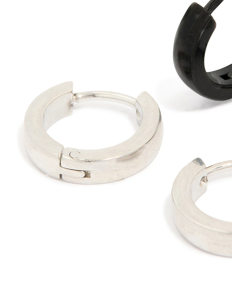 Men's Waterproof Mixed Metal Stainless Steel Huggie Earrings 2 Pack