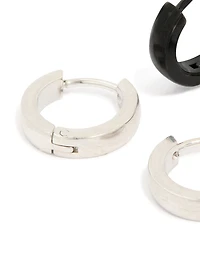 Men's Waterproof Mixed Metal Stainless Steel Huggie Earrings 2 Pack