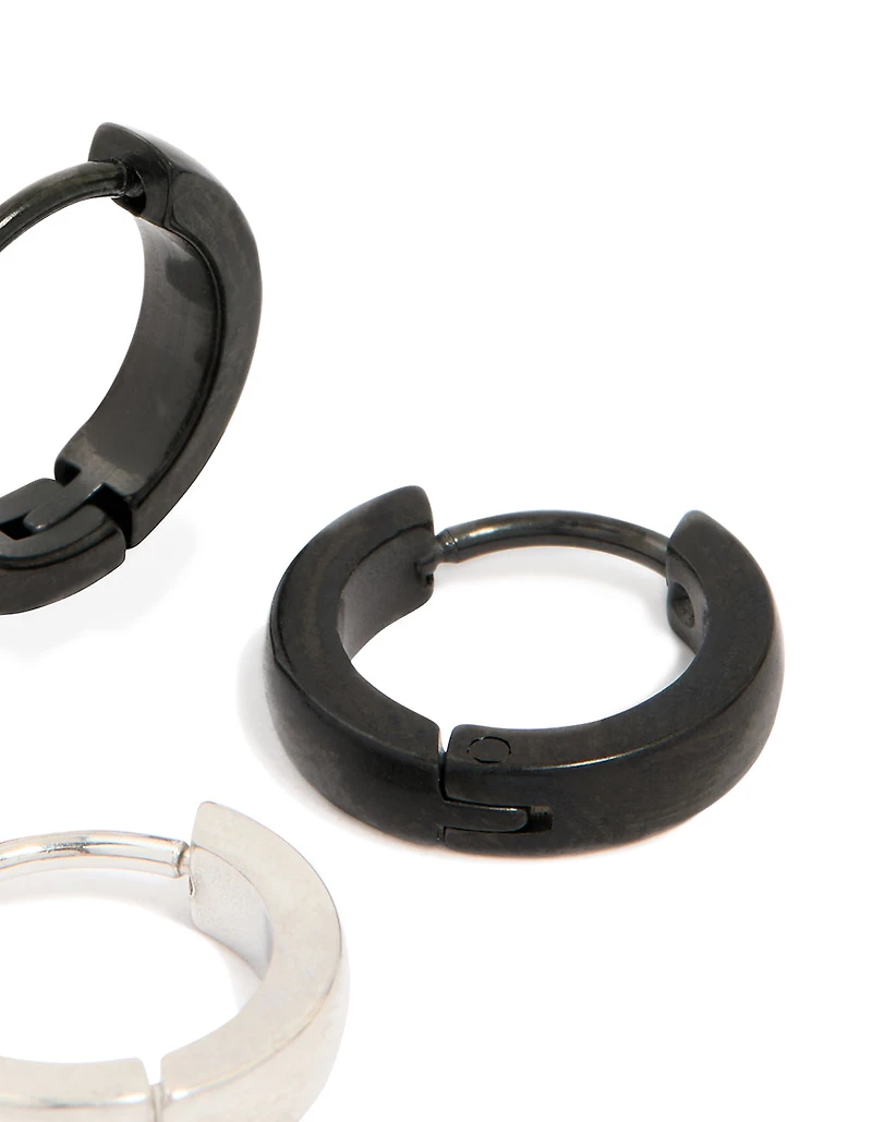 Men's Waterproof Mixed Metal Stainless Steel Huggie Earrings 2 Pack