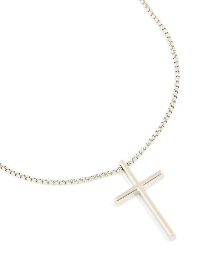 Mens Waterproof Stainless Steel Smooth Cross Pendant Necklace