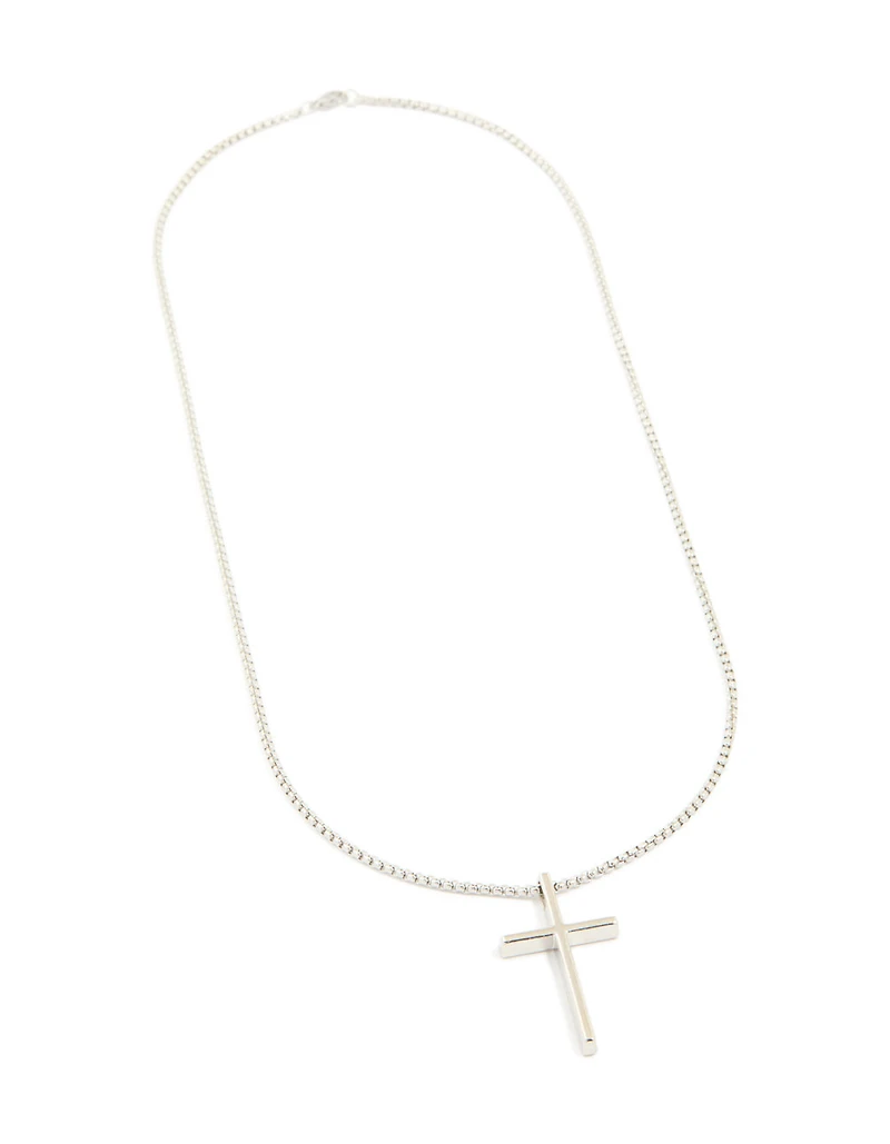 Mens Waterproof Stainless Steel Smooth Cross Pendant Necklace