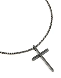 Mens Waterproof Black Coated Metal Stainless Steel Smooth Cross Pendant Necklace