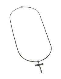 Mens Waterproof Black Coated Metal Stainless Steel Smooth Cross Pendant Necklace