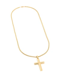 Mens Waterproof Gold Plated Stainless Steel Detailed Cross Pendant Necklace