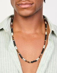 Mens Waterproof Stainless Steel Tigers Eye Semi Precious Stone & Black Beaded Necklace