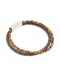 Mens Waterproof Stainless Steel Semi Precious Beaded & Braided Bracelet