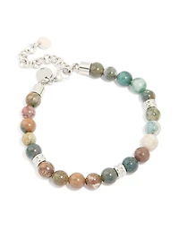 Mens Waterproof Stainless Steel Semi Precious Beaded Bracelet