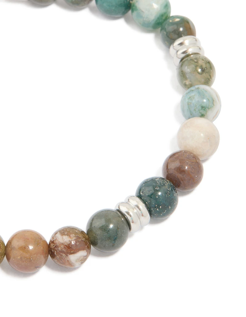 Mens Waterproof Stainless Steel Semi Precious Beaded Bracelet