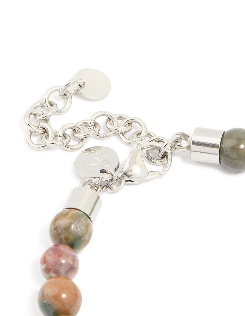 Mens Waterproof Stainless Steel Semi Precious Beaded Bracelet