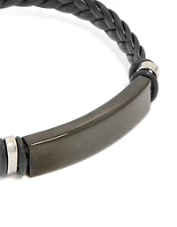 Mens Waterproof Stainless Steel Black Braided Band Bracelet