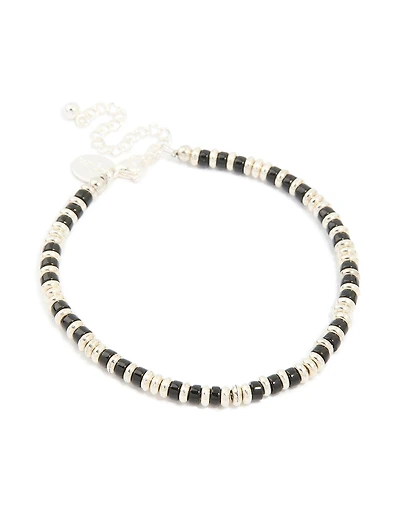 Mens Waterproof Stainless Steel Small Semi Precious Bead Bracelet