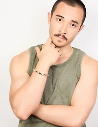 Mens Waterproof Stainless Steel Small Semi Precious Bead Bracelet