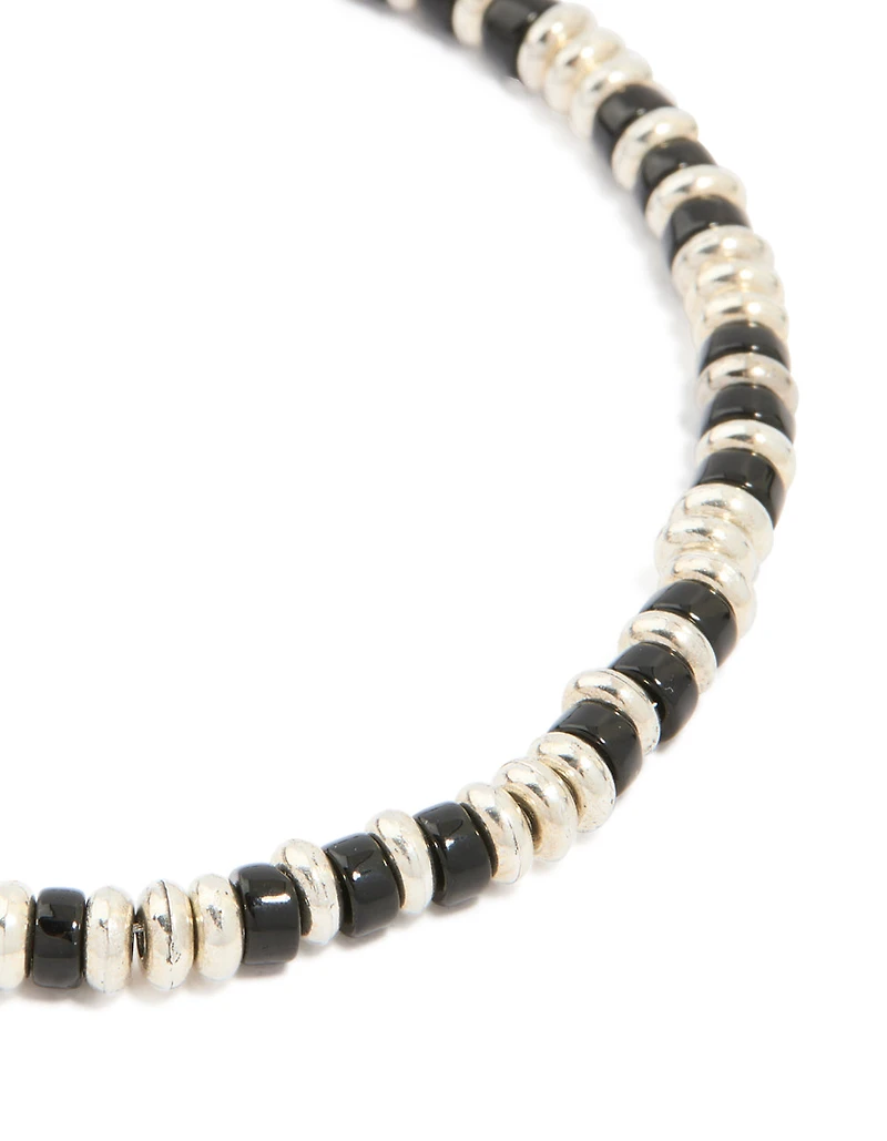 Mens Waterproof Stainless Steel Small Semi Precious Bead Bracelet