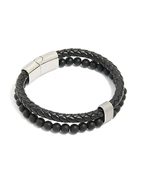 Mens Waterproof Stainless Steel Braided & Beaded Bracelet
