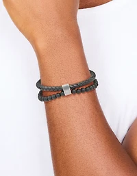 Bracelet imperméable en acier inoxydable tressé et perlé pour hommes